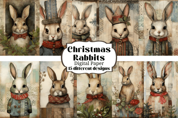 Christmas Bunny Junk Journal Backgrounds