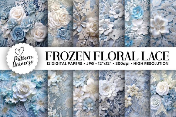 Enchanting Frozen Winter Floral Lace Backgrounds for Crafting