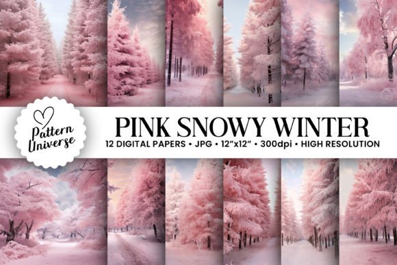 Pink Snowy Winter Backgrounds for Craft Projects