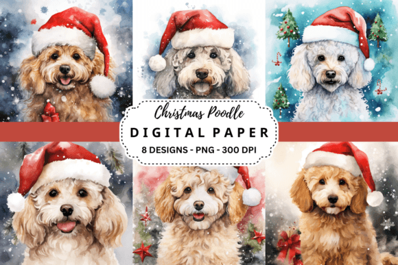 Watercolor Christmas Poodle Backgrounds: Festive Artistry